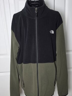 The North Face Fleece Jacket XL Green Black Colorblock Full Zip Outdoor Core
